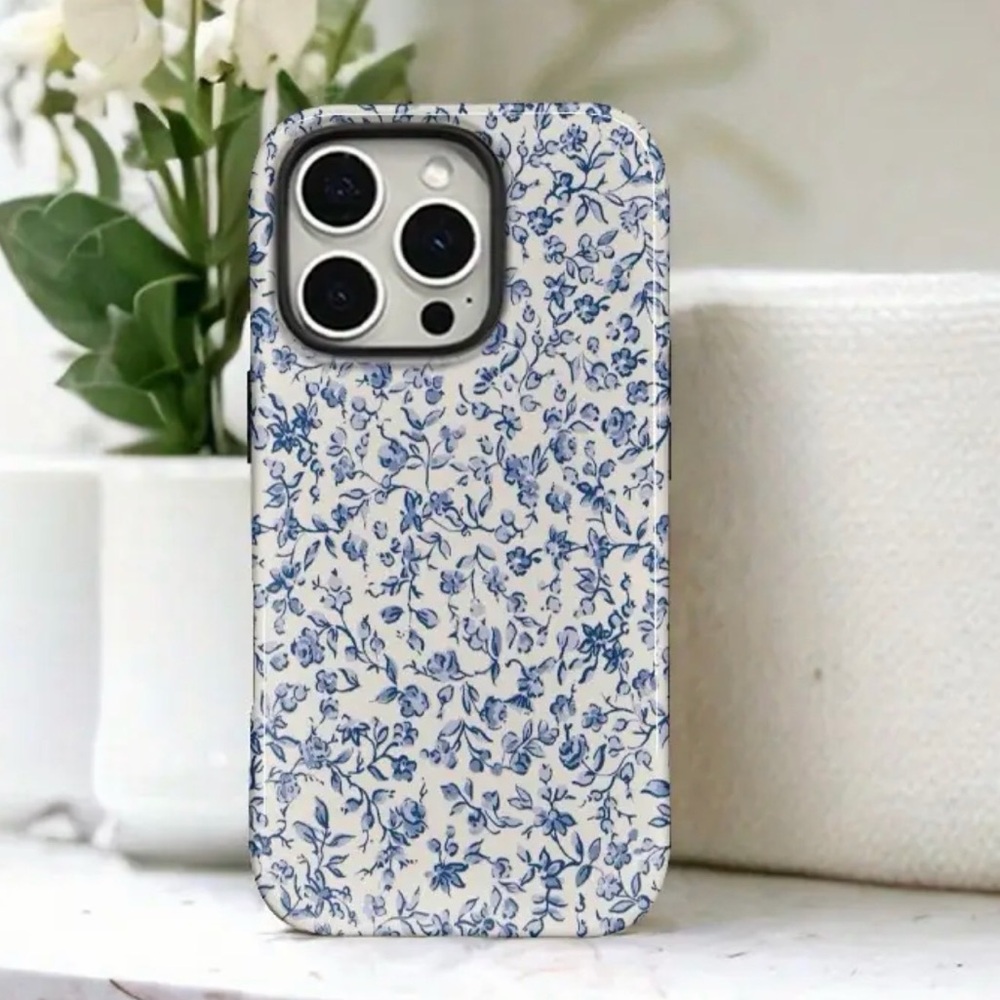 Floral Blue and White iPhone 14 Pro Max Case